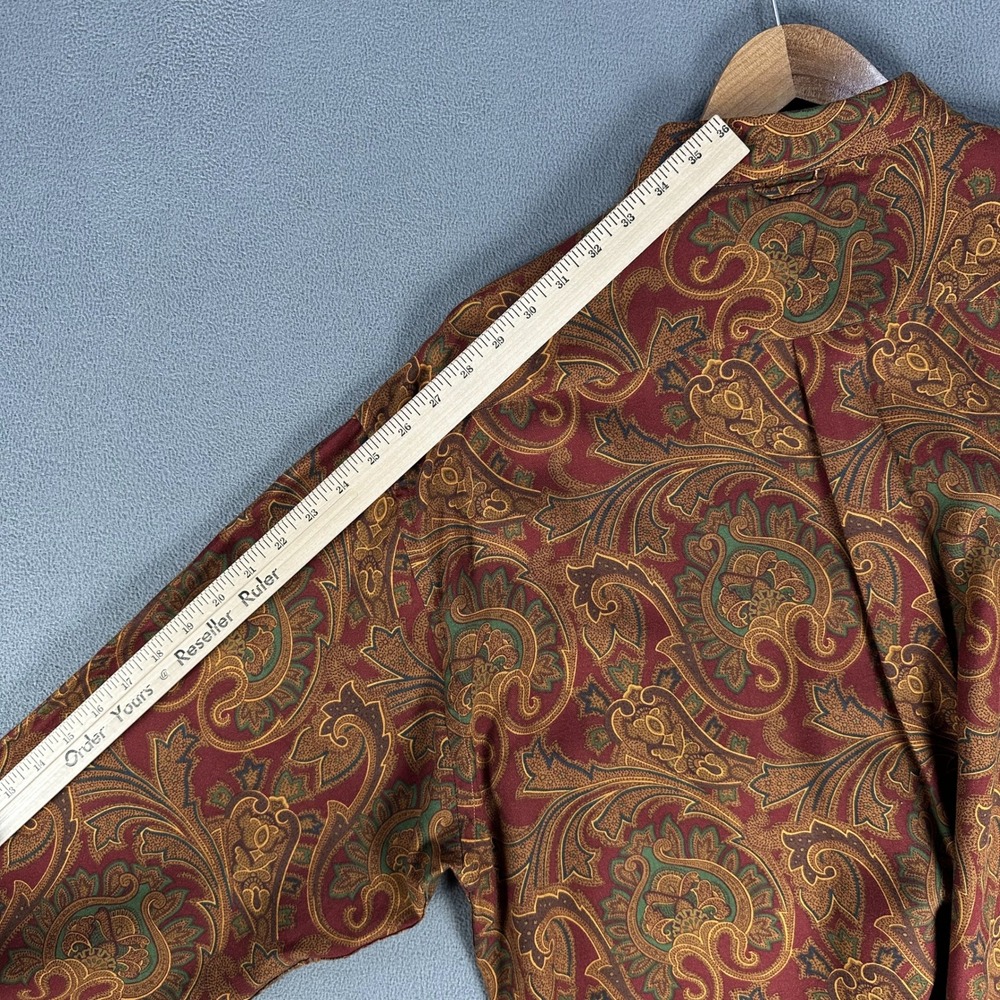 Tommy Hilfiger Shirt XL Red Colorful Floral Abstract Wool Rayon Crest Logo Rave - Picture 5 of 7